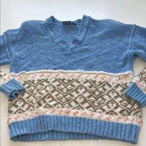 Vintage Lizwear Large Chunky Knit Multicolor Patterned V Neck Sweater